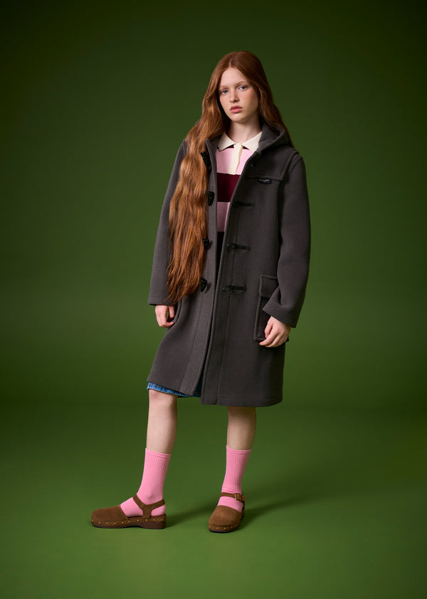 Children's Herringbone Wool Duffle Coat Grey