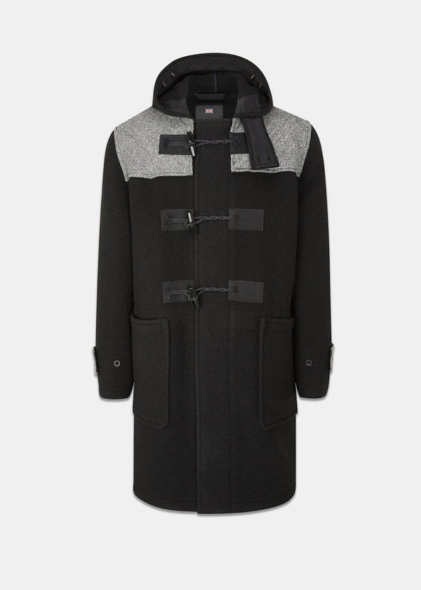 Herringbone Contrast Monty Duffle Coat Black