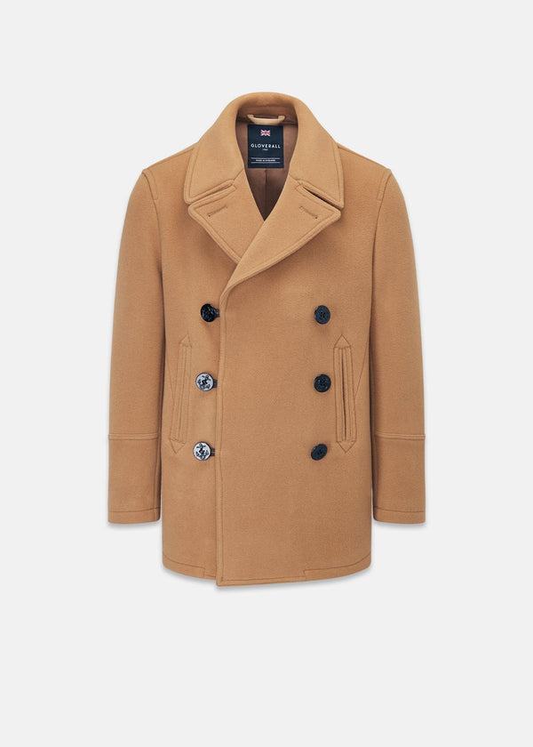 Camel colored mens pea coat on sale