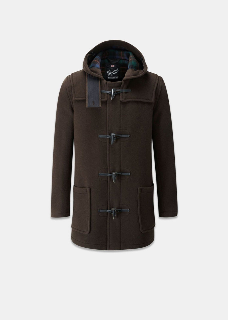 Mid Length Duffle Coat Brown Tartan