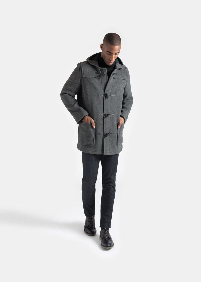 Mid Length Duffle Coat Grey Black Watch