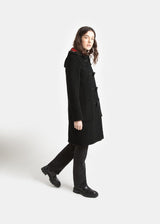 Women's Long Slim Fit Duffle Coat Black Royal Stewart