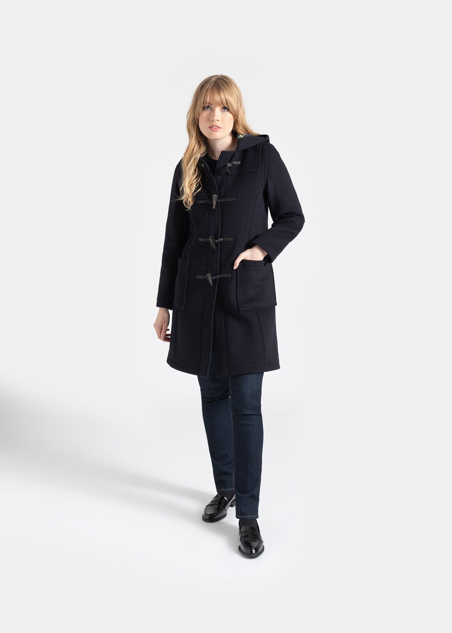 Women's Long Slim Fit Duffle Coat Navy Dress Gordon – Gloverall